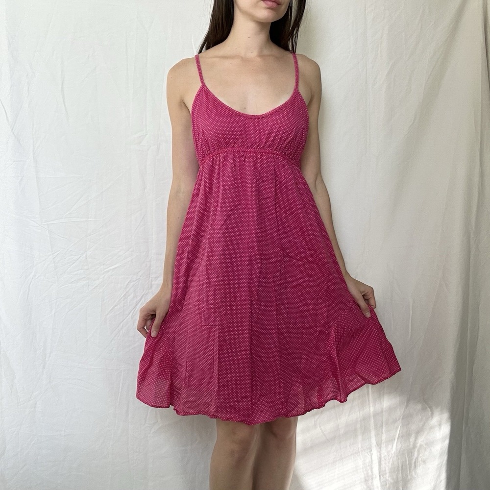 2000s American Eagle Pink Polka Dot Dress Babydoll Twee Coquette Dainty Feminine